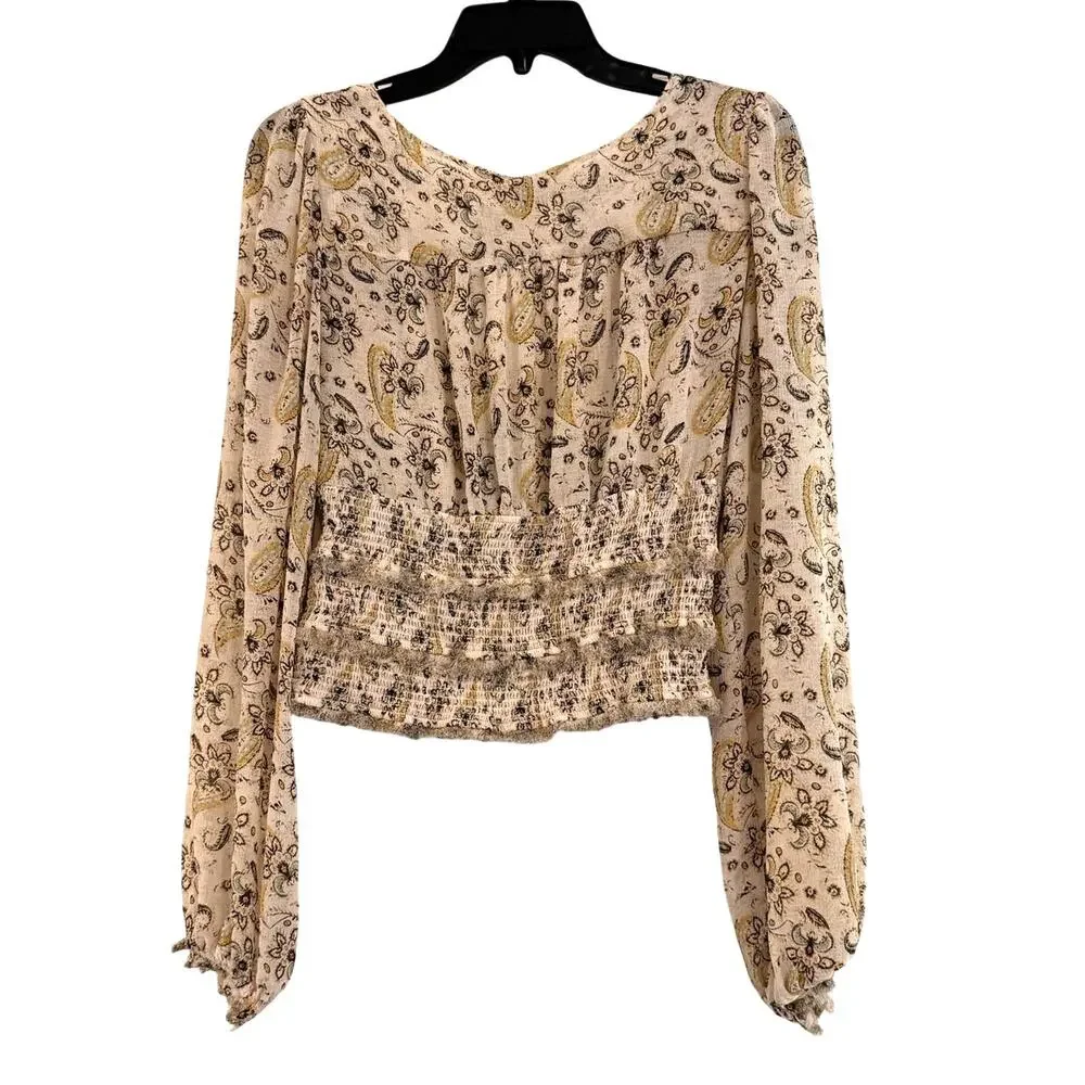 Free People Paisley Smocked Boho Peasant Top Large